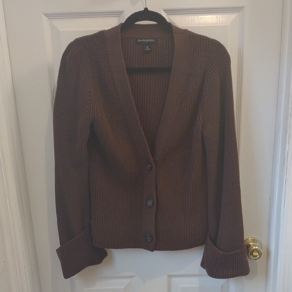 Banana Republic Factory Brown Button-Up Cotton Cardigan M NWOT